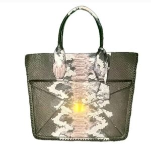 Galian Women's Snakeskin Tote Bag, Structured, XL Tote, EUC